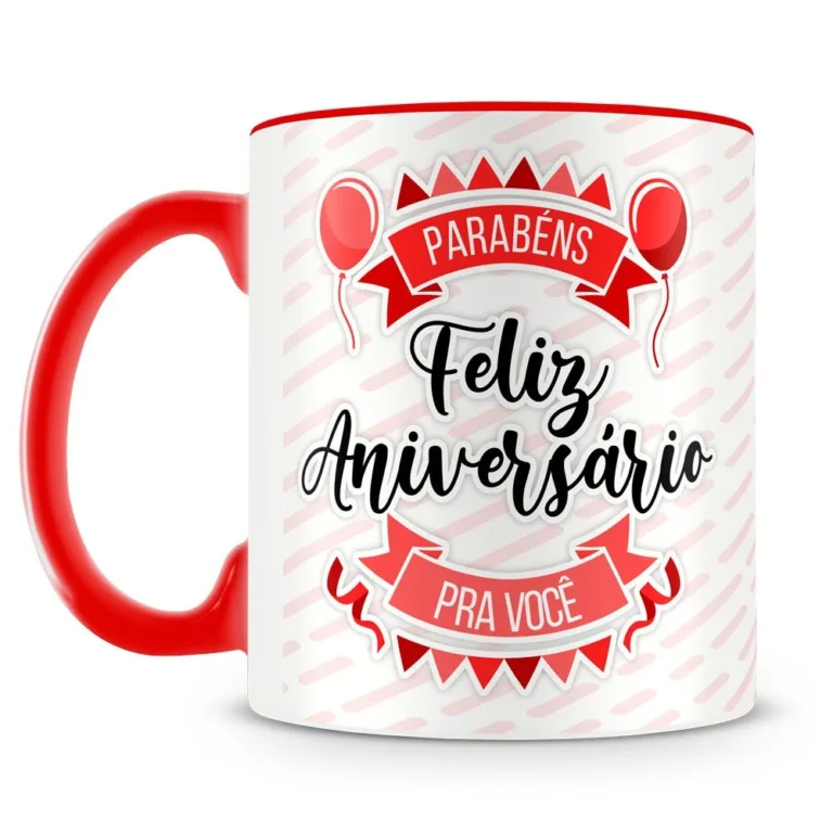 Caneca Feliz aniversário vermelha