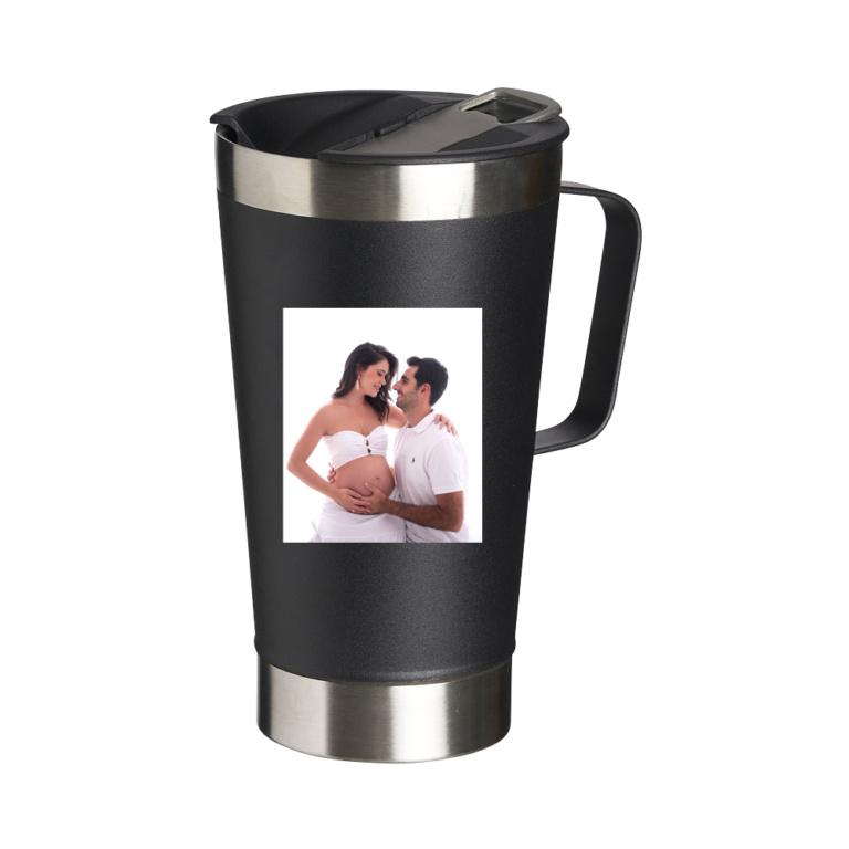 Caneca Térmica Inox com Abridor 500ml Preta Personalizada com Foto