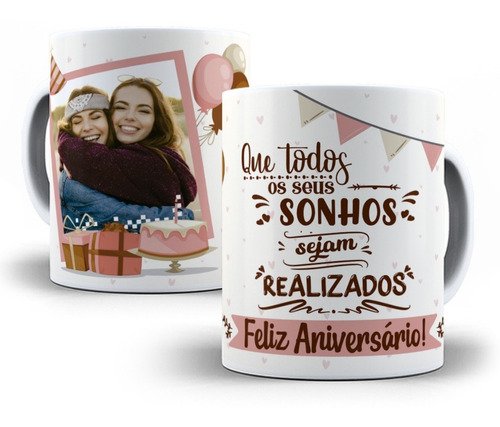 Caneca de aniversario com foto e frase