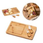 93830-WOODS. Tábua de queijos em bambu com 2 utensílios em bambu e aço inox
