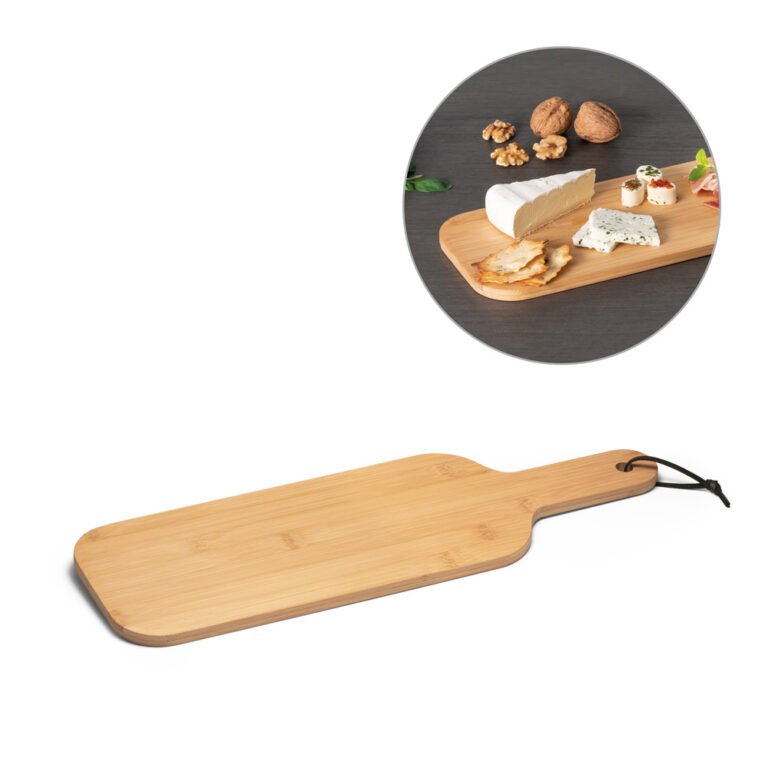 93831-SESAME. Tábua em bambu ideal para servir aperitivos com fitas para pedurar