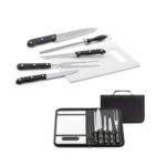 94144-BOTALY. Kit churrasco em estojo de nylon 210D com tábua em PP e 5 utensílios em aço inox e PP