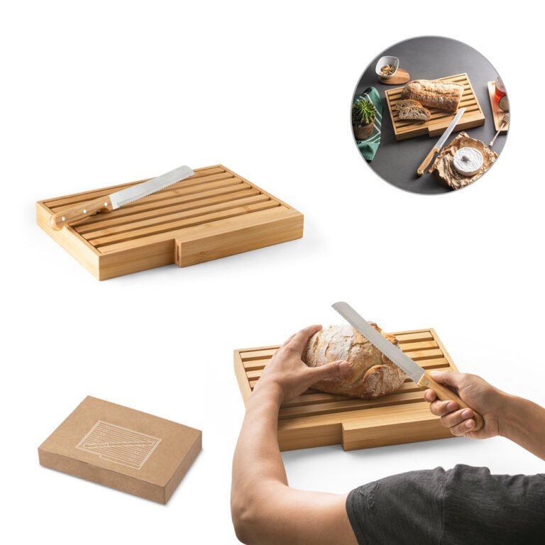 94321-PASSARD. Tábua para pão em bambu com faca em aço inox
