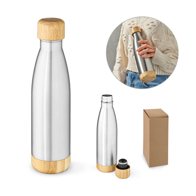 94336-BROMELL 550. Garrafa em aço inox (90% reciclado) com tampa em bambu 550 mL