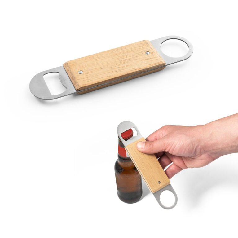94361-BAGGINS. Abridor de garrafas duplo em aço inox com corpo em bambu