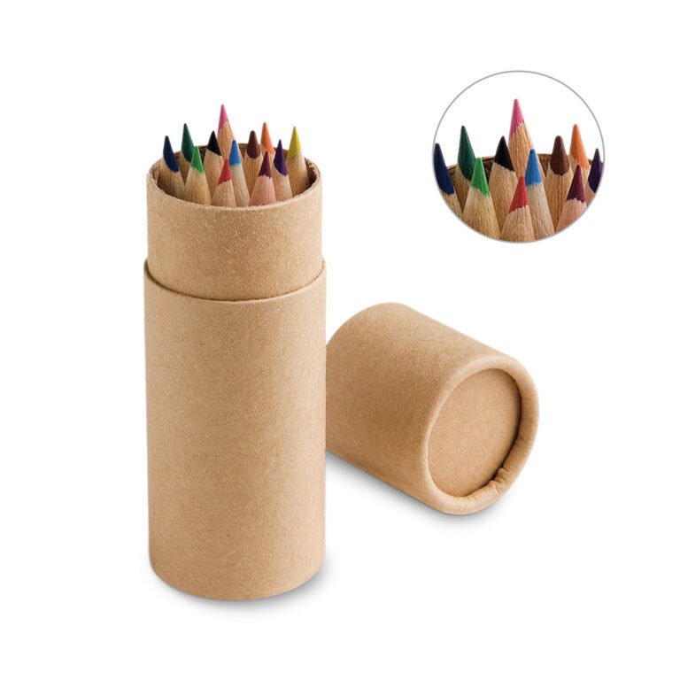 51752-CRICKET. Caixa cilíndrica em cartão com 12 lápis de cor