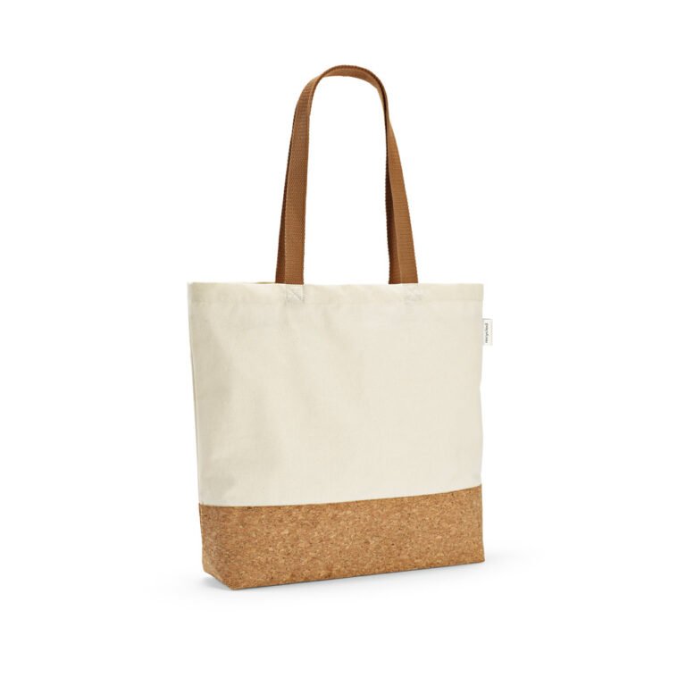 92342-MANAUS CASUAL. Sacola em 70% algodão reciclado e 30% poliéster reciclado (220 g/m²) com fundo em cortiça