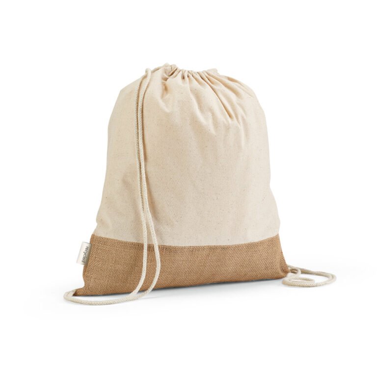 92344-MALDIVAS BPACK. Sacola tipo mochila em 70% algodão reciclado e 30% poliéster reciclado (180 g/m²) com base em juta