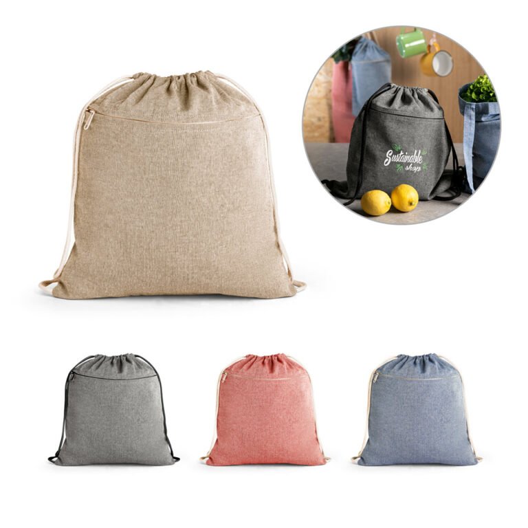 92928-CHANCERY. Sacola tipo mochila eem 70% algodão reciclado e 30% poliéster reciclado sem tingimento (140 g/m²)