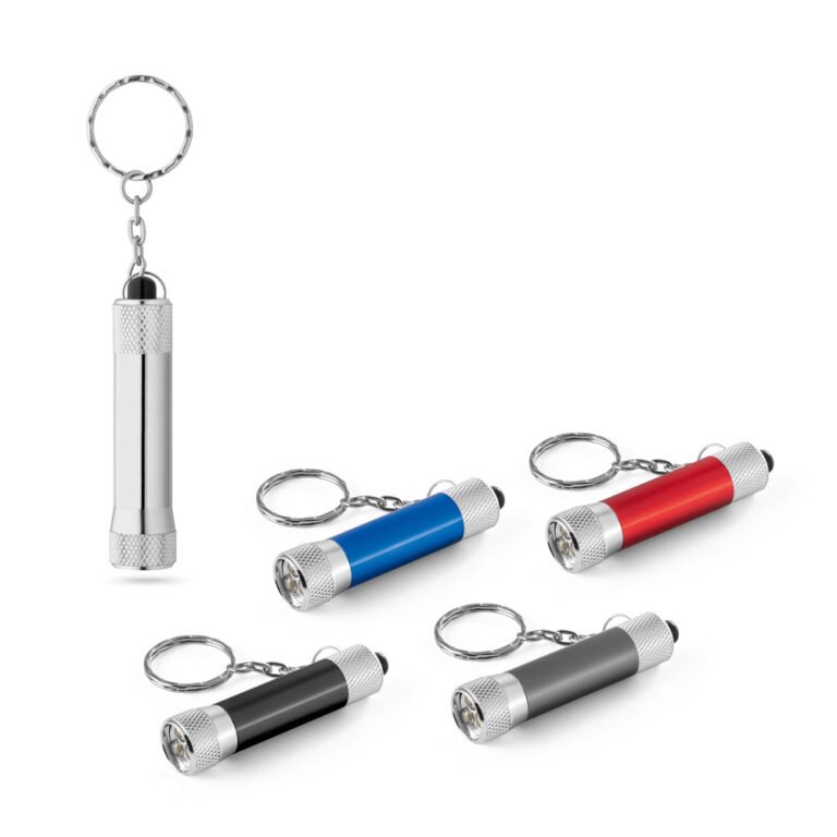 93141-LERGAN. Chaveiro em alumínio com lanterna de 3 luzes LEDs