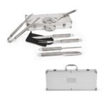 93845-MACE. Kit churrasco em estojo de alumínio com luva de cozinha em poliéster e 6 utensílios em aço inox