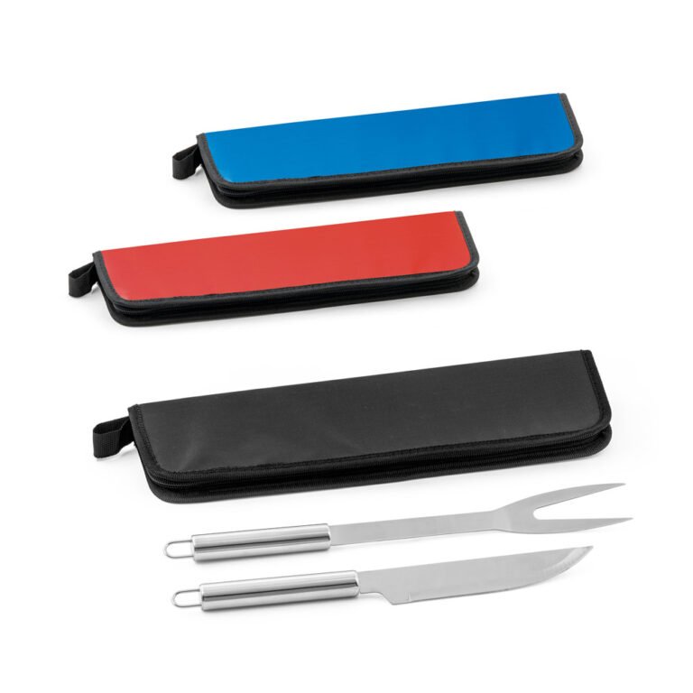 94136-DURAND. Kit churrasco em estojo em 210D com 2 utensílios em aço inox