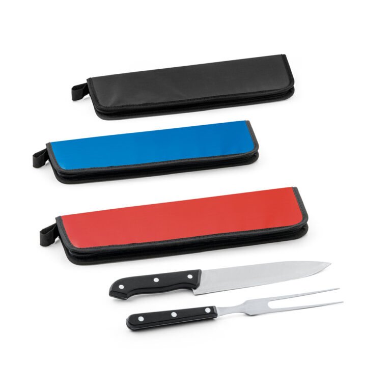 94137-JULLEMIER. Kit churrasco em estojo em 210D em 2 utensílios em aço inox e PP