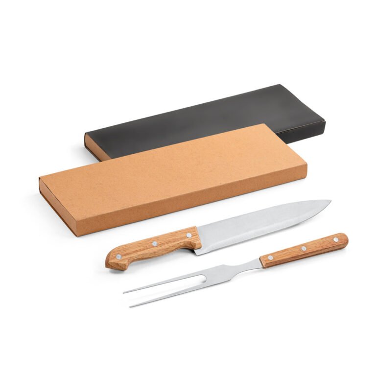 94139-ALIOLI. Kit churrasco em caixa kraft com 2 utensílios 3m aço inox e bambu