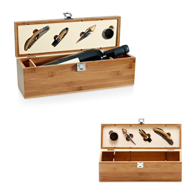 94189-SYRAH. Conjunto para vinho em bambu e zinco