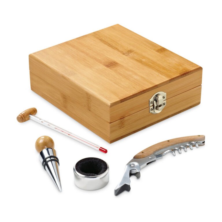 94190-CABERNET. Conjunto para vinho em bambu e zinco